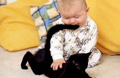 Ребенок с котенком